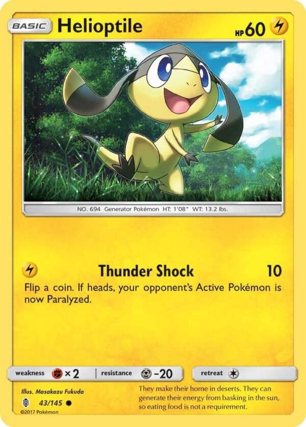 Helioptile 43/145 Reverse Holofoil SM – Guardians Rising Helioptile 43/145 Reverse Holofoil SM – Guardians Rising