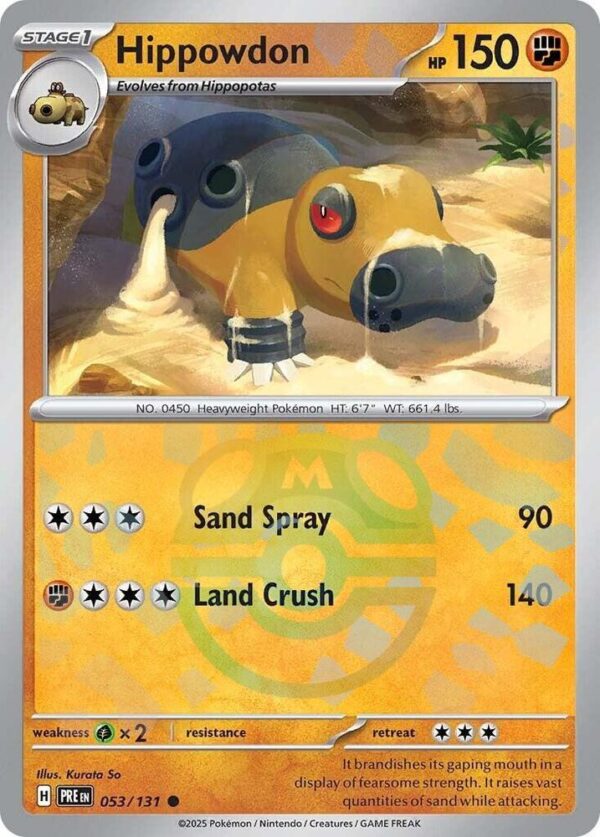 Hippowdon (Master Ball Pattern) 053/131 Holofoil SV: Prismatic Evolutions Hippowdon (Master Ball Pattern) 053/131 Holofoil SV: Prismatic Evolutions
