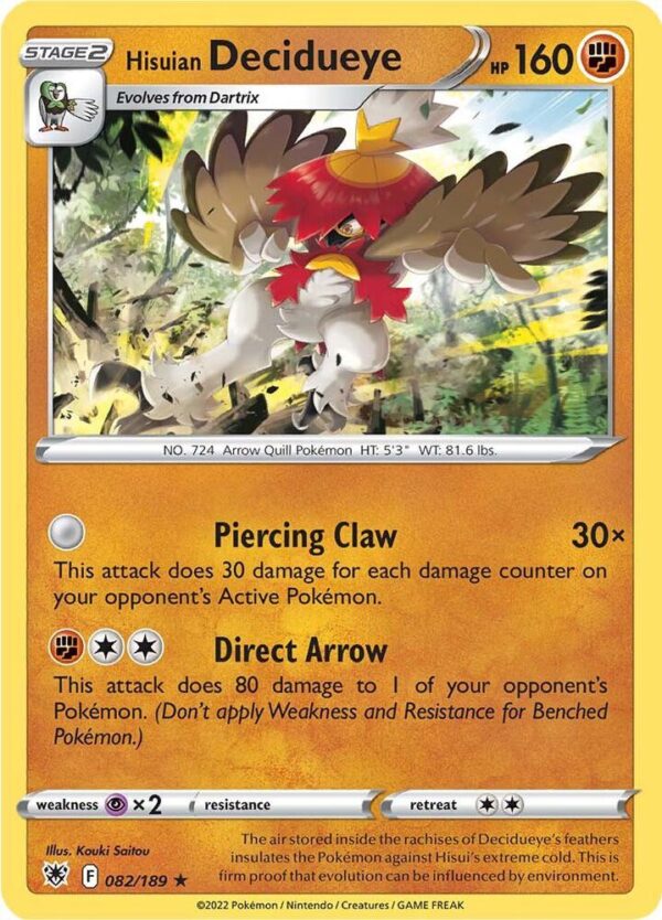 Hisuian Decidueye 082/189 Reverse Holofoil SWSH10: Astral Radiance Hisuian Decidueye 082/189 Reverse Holofoil SWSH10: Astral Radiance