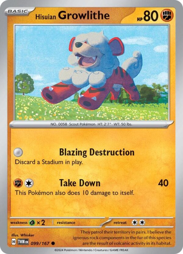 Hisuian Growlithe 099/167 Reverse Holofoil SV06: Twilight Masquerade