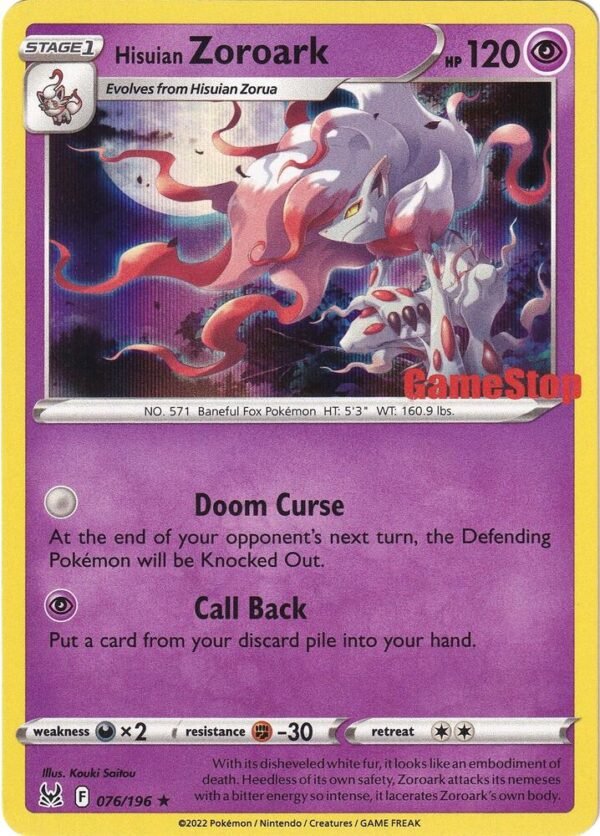 Hisuian Zoroark 076/196 (Gamestop Exclusive) Holofoil Miscellaneous Cards & Products