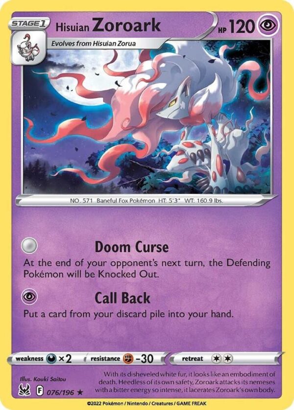 Hisuian Zoroark 076/196 Reverse Holofoil SWSH11: Lost Origin Hisuian Zoroark 076/196 Reverse Holofoil SWSH11: Lost Origin