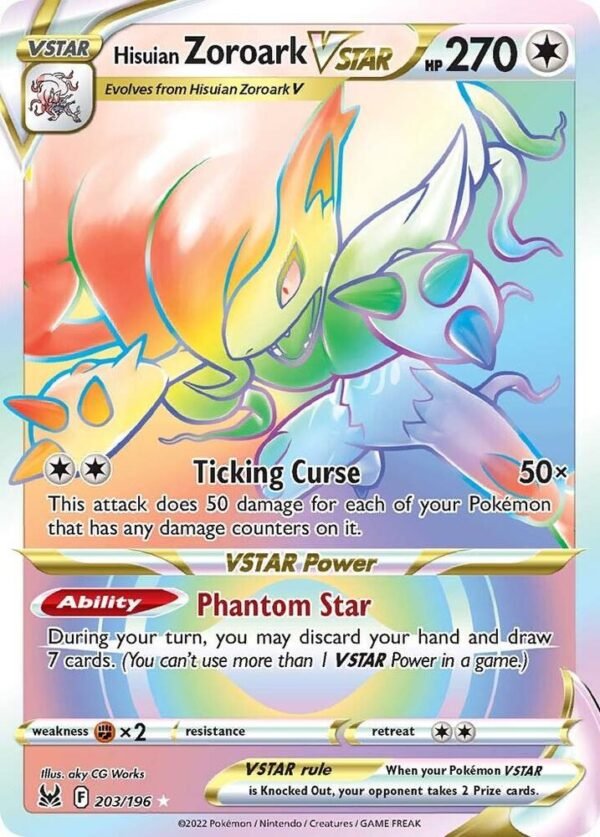 Hisuian Zoroark VSTAR (Secret) 203/196 Holofoil SWSH11: Lost Origin Hisuian Zoroark VSTAR (Secret) 203/196 Holofoil SWSH11: Lost Origin