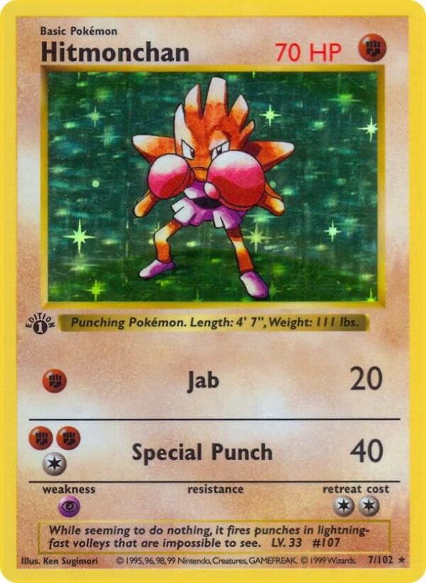 Hitmonchan 007/102 1st Edition Holofoil Base Set (Shadowless) Hitmonchan 007/102 1st Edition Holofoil Base Set (Shadowless)