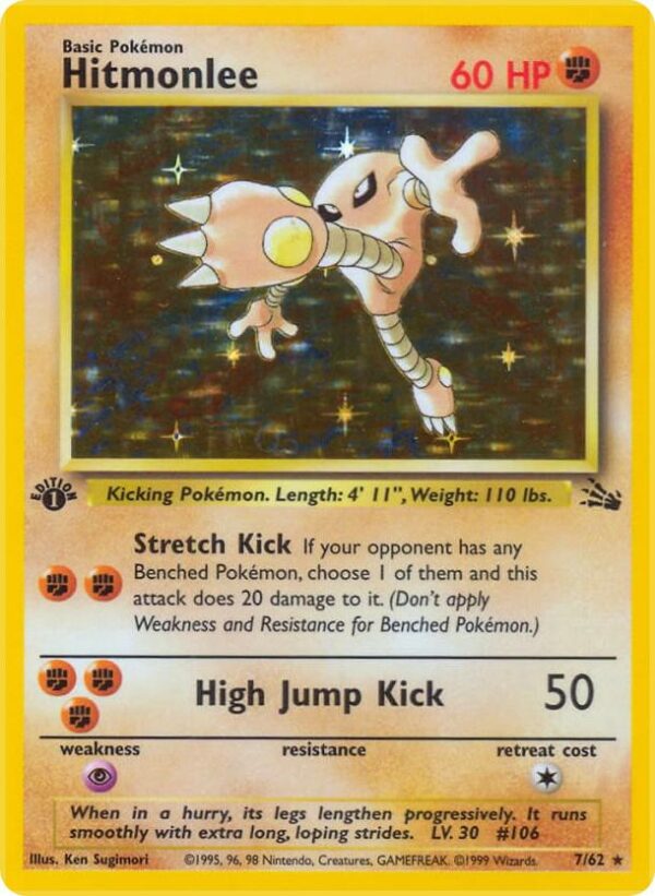 Hitmonlee (7) 07/62 1st Edition Holofoil Fossil