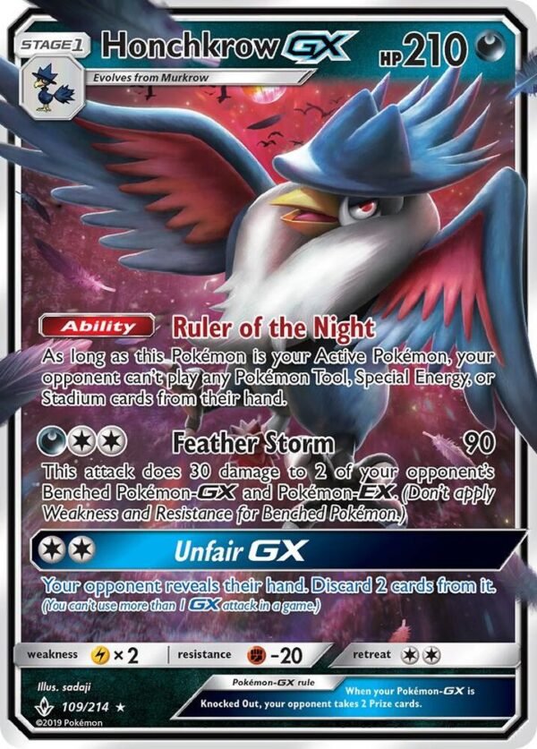 Honchkrow GX 109/214 Holofoil SM – Unbroken Bonds Honchkrow GX 109/214 Holofoil SM – Unbroken Bonds