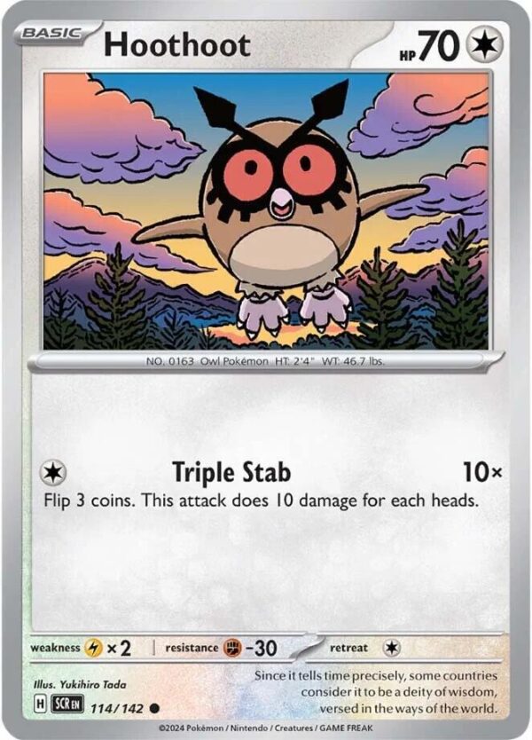 Hoothoot 114/142 Reverse Holofoil SV07: Stellar Crown Hoothoot 114/142 Reverse Holofoil SV07: Stellar Crown