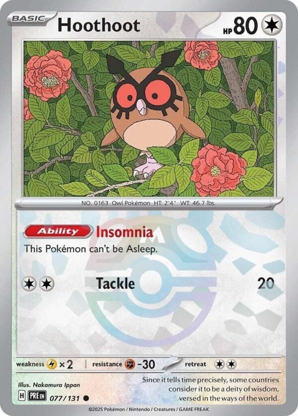 Hoothoot (Master Ball Pattern) 077/131 Holofoil SV: Prismatic Evolutions Hoothoot (Master Ball Pattern) 077/131 Holofoil SV: Prismatic Evolutions