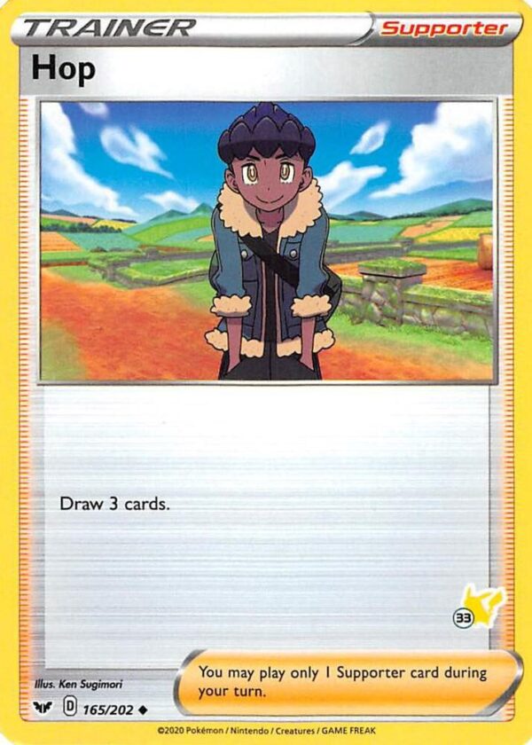 Hop 165/202 (#33 Pikachu Stamped) Normal Battle Academy 2022
