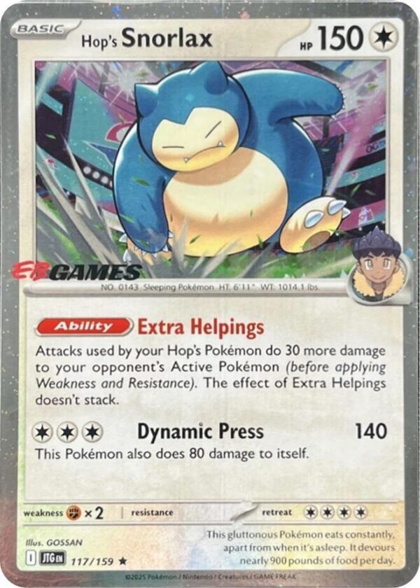 Hop’s Snorlax 117/159 (EB Games) (Cosmos Holo) Holofoil Miscellaneous Cards & Products