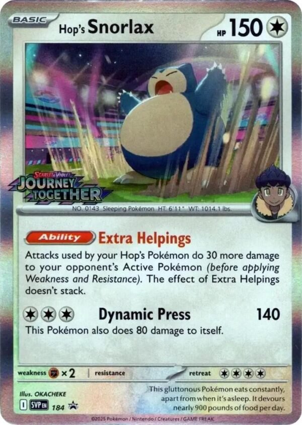 Hop’s Snorlax 184 (Prerelease) Holofoil SV: Scarlet & Violet Promo Cards Hop’s Snorlax 184 (Prerelease) Holofoil SV: Scarlet & Violet Promo Cards