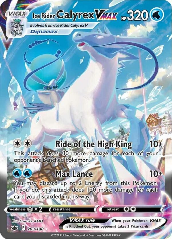 Ice Rider Calyrex VMAX (Alternate Art Secret) 203/198 Holofoil SWSH06: Chilling Reign Ice Rider Calyrex VMAX (Alternate Art Secret) 203/198 Holofoil SWSH06: Chilling Reign