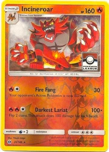 Incineroar 26/149 (Pokemon League) 026/149 Reverse Holofoil League & Championship Cards
