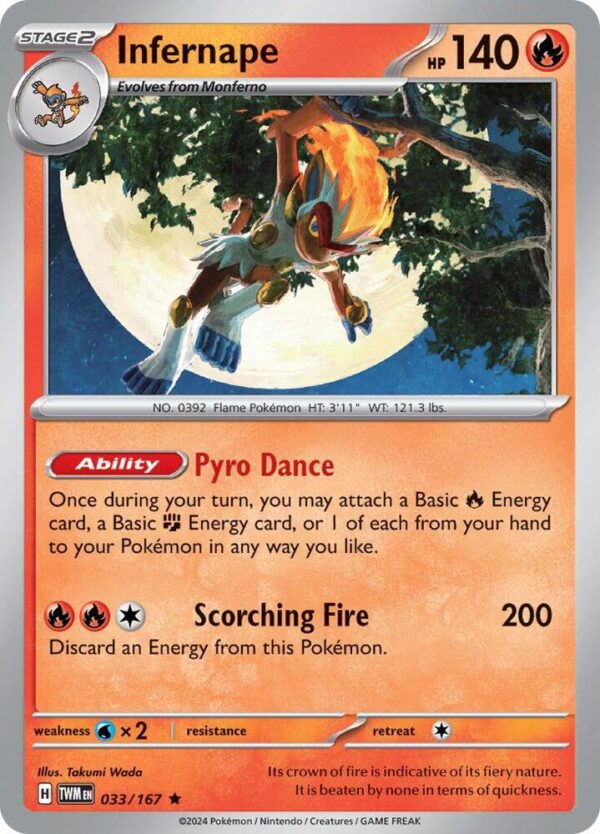 Infernape 033/167 Holofoil SV06: Twilight Masquerade Infernape 033/167 Holofoil SV06: Twilight Masquerade