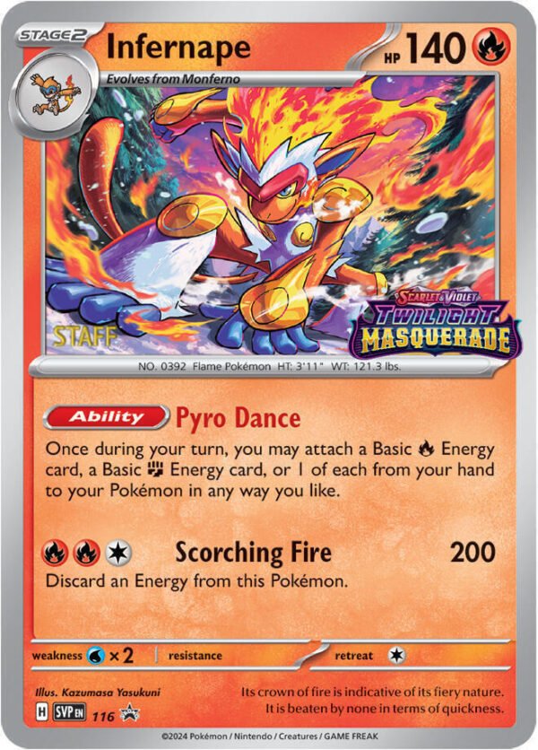 Infernape 116 (Prerelease) [Staff] Holofoil SV: Scarlet & Violet Promo Cards