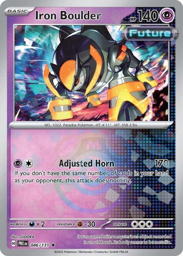Iron Boulder (Master Ball Pattern) 046/131 Holofoil SV: Prismatic Evolutions Iron Boulder (Master Ball Pattern) 046/131 Holofoil SV: Prismatic Evolutions