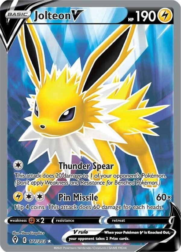 Jolteon V (Full Art) 177/203 Holofoil SWSH07: Evolving Skies Jolteon V (Full Art) 177/203 Holofoil SWSH07: Evolving Skies