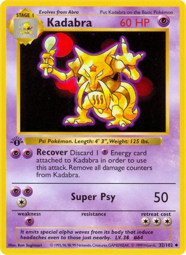Kadabra 032/102 1st Edition Base Set (Shadowless)
