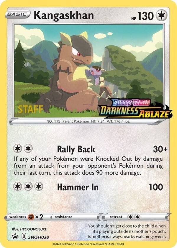 Kangaskhan SWSH038 (Prerelease) [Staff] Holofoil SWSH: Sword & Shield Promo Cards