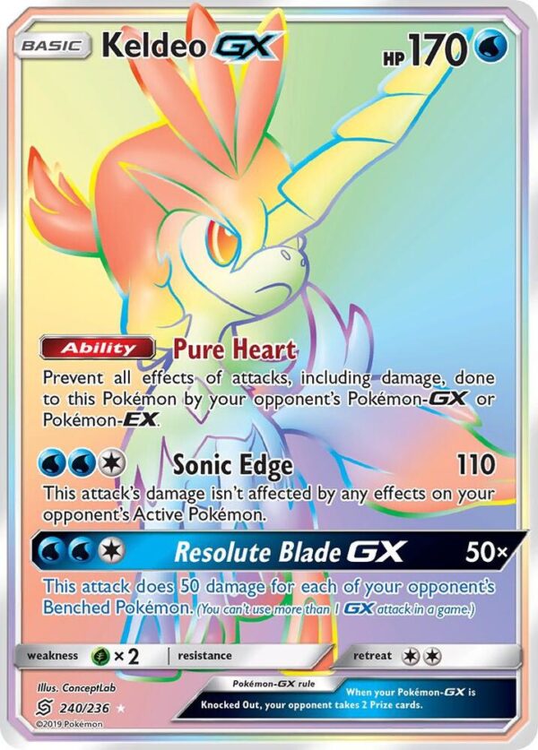 Keldeo GX (Secret) 240/236 Holofoil SM – Unified Minds