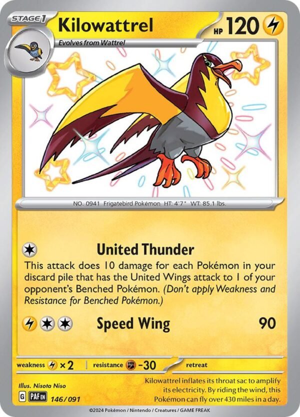 Kilowattrel 146/091 Holofoil SV: Paldean Fates Kilowattrel 146/091 Holofoil SV: Paldean Fates