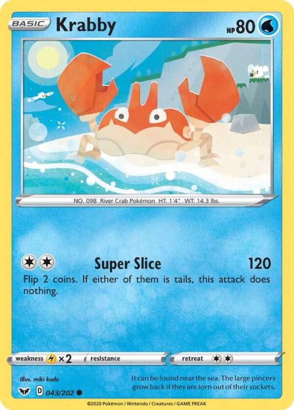 Krabby (043) 043/202 Reverse Holofoil SWSH01: Sword & Shield Base Set Krabby (043) 043/202 Reverse Holofoil SWSH01: Sword & Shield Base Set