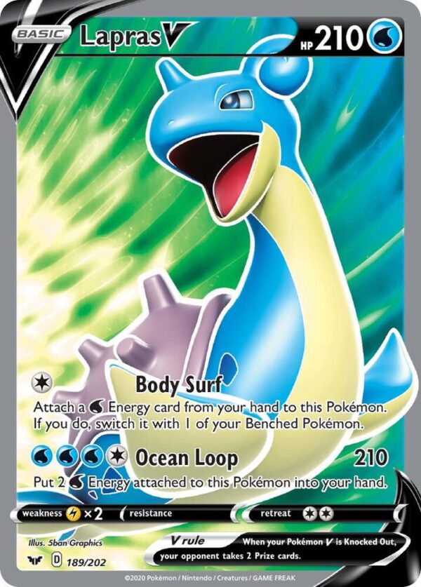 Lapras V (Full Art) 189/202 Holofoil SWSH01: Sword & Shield Base Set