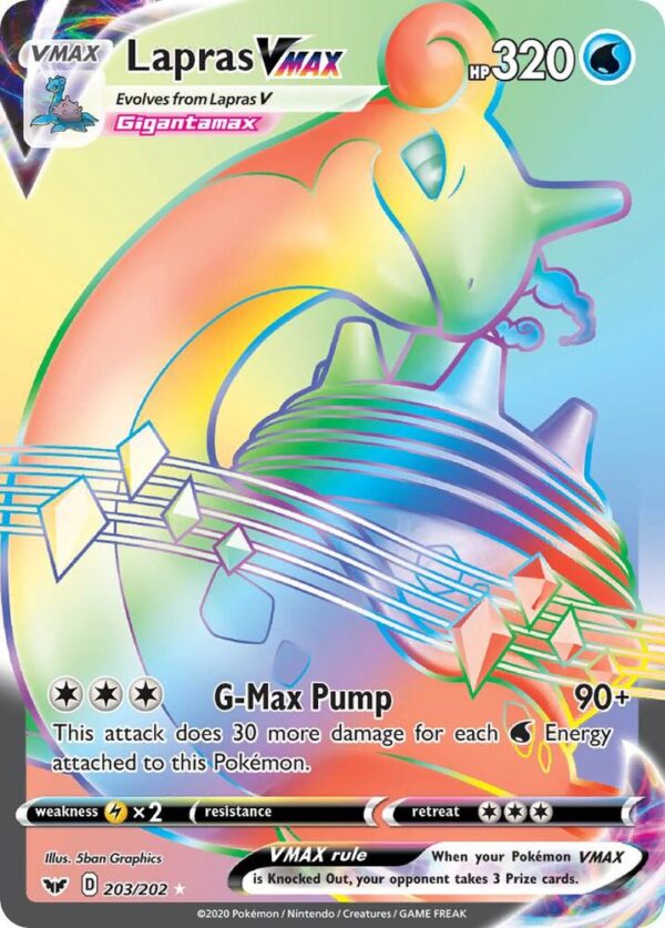 Lapras VMAX (Secret) 203/202 Holofoil SWSH01: Sword & Shield Base Set Lapras VMAX (Secret) 203/202 Holofoil SWSH01: Sword & Shield Base Set