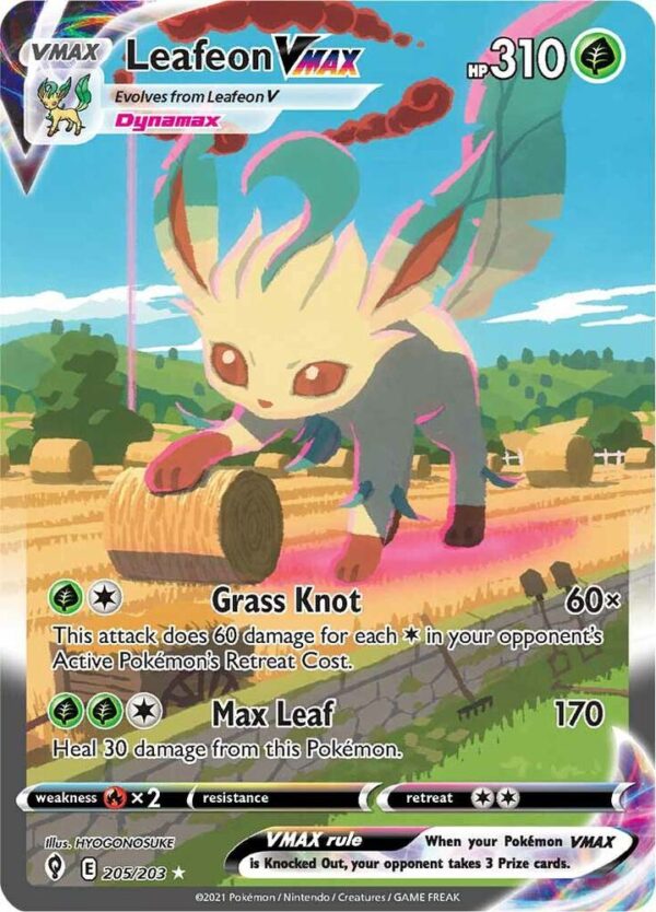Leafeon VMAX (Alternate Art Secret) 205/203 Holofoil SWSH07: Evolving Skies