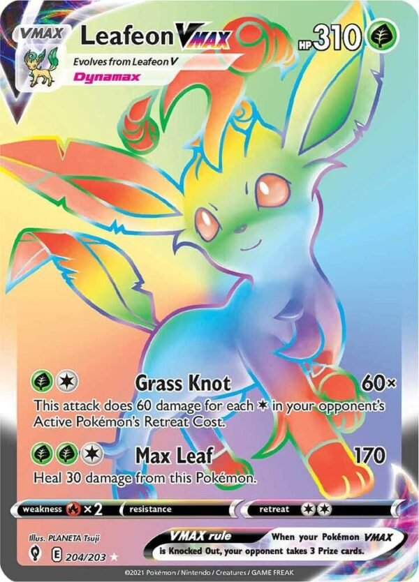 Leafeon VMAX (Secret) 204/203 Holofoil SWSH07: Evolving Skies Leafeon VMAX (Secret) 204/203 Holofoil SWSH07: Evolving Skies