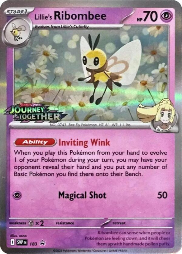 Lillie’s Ribombee 183 (Prerelease) Holofoil SV: Scarlet & Violet Promo Cards Lillie’s Ribombee 183 (Prerelease) Holofoil SV: Scarlet & Violet Promo Cards