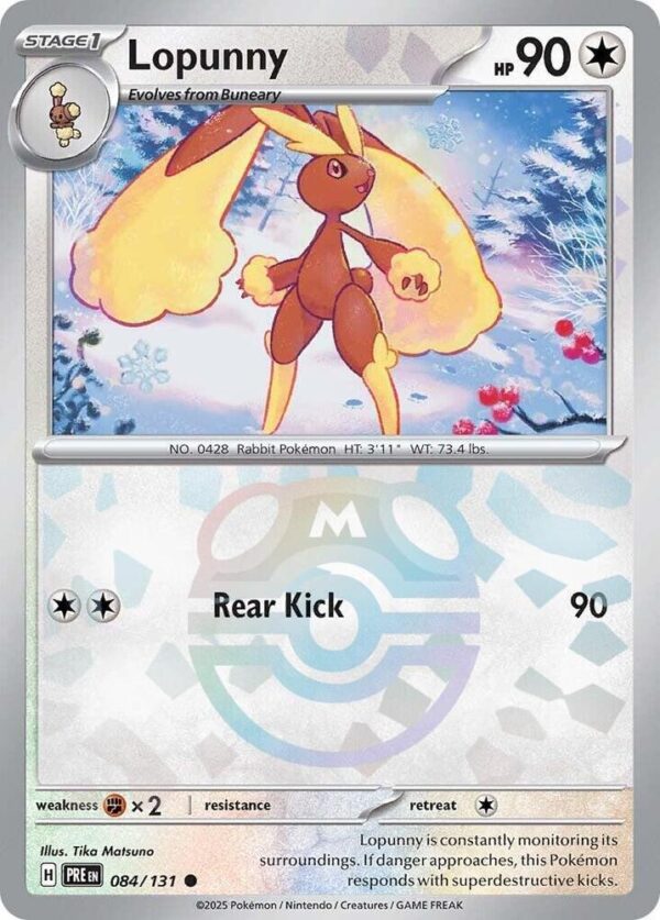 Lopunny (Master Ball Pattern) 084/131 Holofoil SV: Prismatic Evolutions Lopunny (Master Ball Pattern) 084/131 Holofoil SV: Prismatic Evolutions