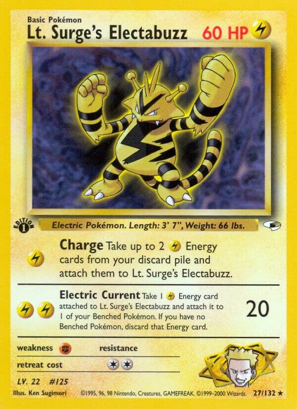 Lt. Surge’s Electabuzz (27) 027/132 1st Edition Gym Heroes Lt. Surge’s Electabuzz (27) 027/132 1st Edition Gym Heroes