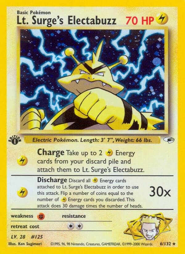 Lt. Surge’s Electabuzz (6) 006/132 1st Edition Holofoil Gym Heroes Lt. Surge’s Electabuzz (6) 006/132 1st Edition Holofoil Gym Heroes