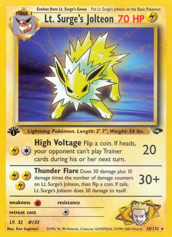 Lt. Surge’s Jolteon 028/132 1st Edition Gym Challenge Lt. Surge’s Jolteon 028/132 1st Edition Gym Challenge