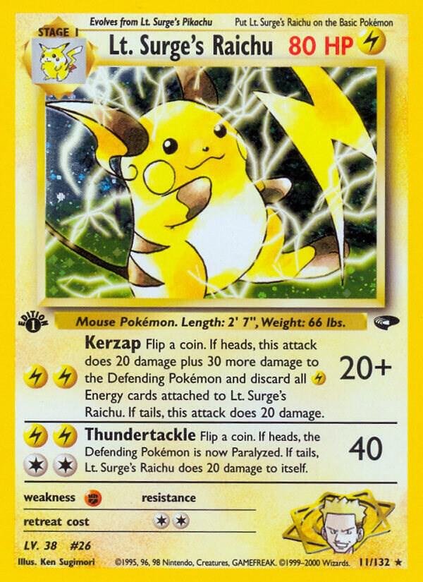 Lt. Surge’s Raichu 011/132 1st Edition Holofoil Gym Challenge