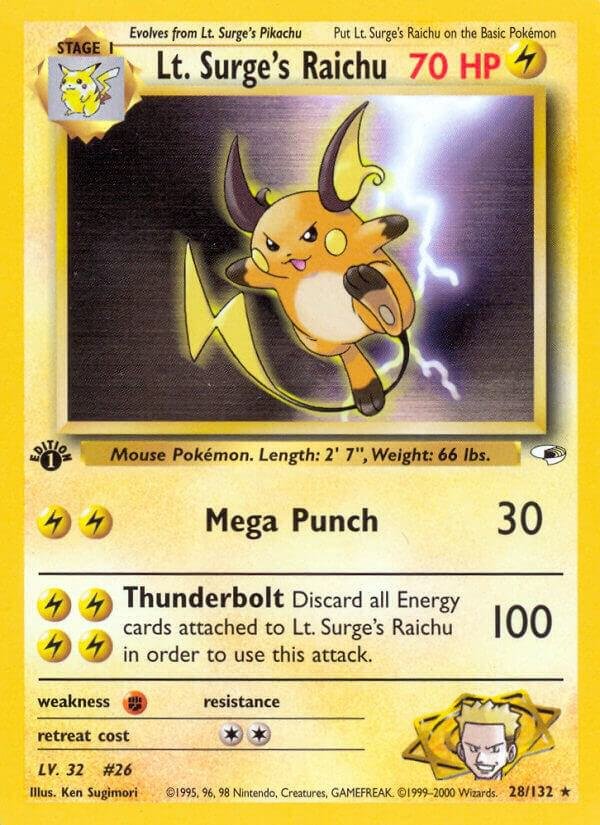Lt. Surge’s Raichu 028/132 1st Edition Gym Heroes Lt. Surge’s Raichu 028/132 1st Edition Gym Heroes
