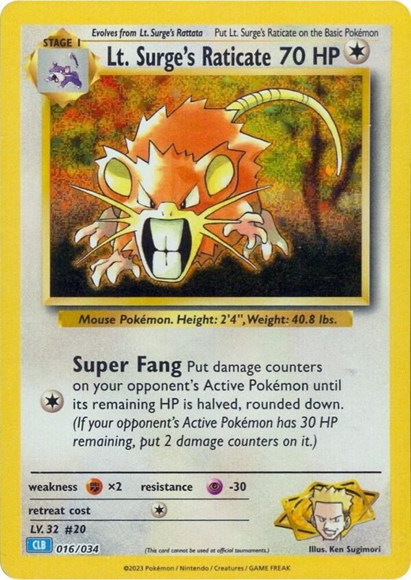 Lt. Surge’s Raticate 016/034 Holofoil Trading Card Game Classic