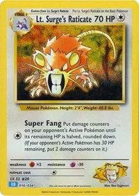 Lt. Surge's Raticate | 016/034 | Holofoil | Trading Card Game Classic