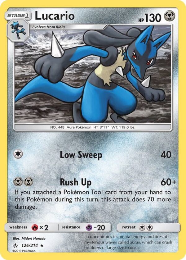 Lucario 126/214 Reverse Holofoil SM – Unbroken Bonds Lucario 126/214 Reverse Holofoil SM – Unbroken Bonds