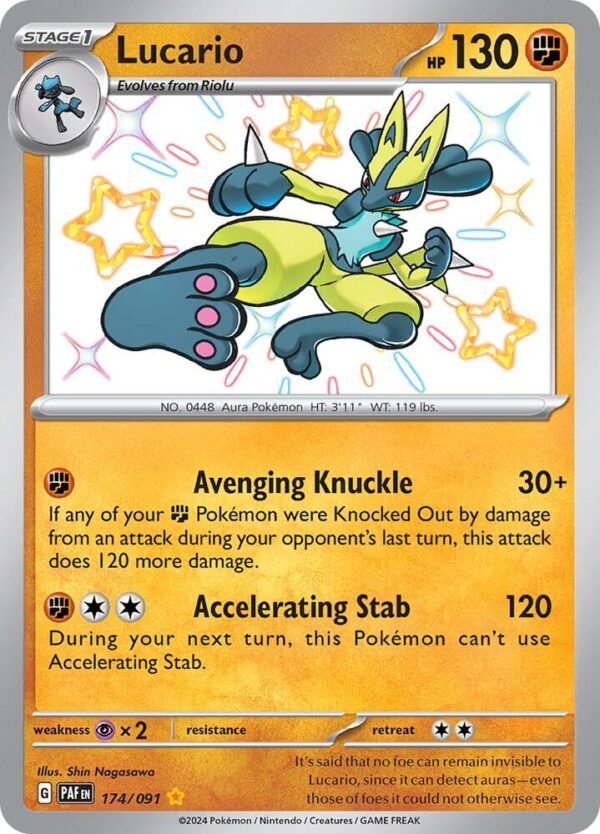 Lucario 174/091 Holofoil SV: Paldean Fates Lucario 174/091 Holofoil SV: Paldean Fates
