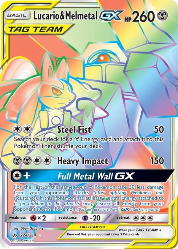 Lucario & Melmetal GX (Secret) 224/214 Holofoil SM – Unbroken Bonds Lucario & Melmetal GX (Secret) 224/214 Holofoil SM – Unbroken Bonds