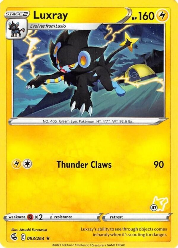Luxray 096/264 (#47 Pikachu Stamped) 093/264 Normal Battle Academy 2022 Luxray 096/264 (#47 Pikachu Stamped) 093/264 Normal Battle Academy 2022