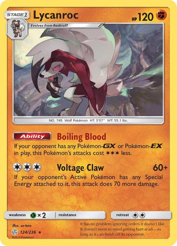 Lycanroc 124/236 Reverse Holofoil SM – Cosmic Eclipse Lycanroc 124/236 Reverse Holofoil SM – Cosmic Eclipse