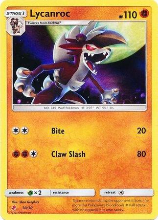 Lycanroc (#30 Holofoil) 30/30 Holofoil SM Trainer Kit: Lycanroc & Alolan Raichu