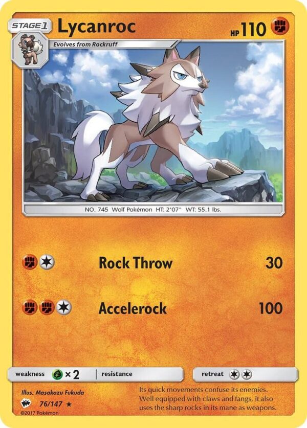 Lycanroc (76) 76/147 Reverse Holofoil SM – Burning Shadows Lycanroc (76) 76/147 Reverse Holofoil SM – Burning Shadows