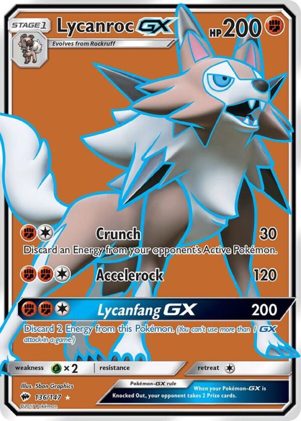 Lycanroc GX (Full Art) 136/147 Holofoil SM – Burning Shadows