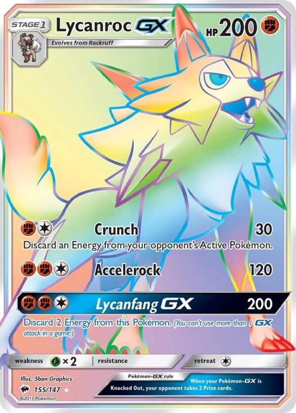 Lycanroc GX (Secret) 155/147 Holofoil SM – Burning Shadows Lycanroc GX (Secret) 155/147 Holofoil SM – Burning Shadows