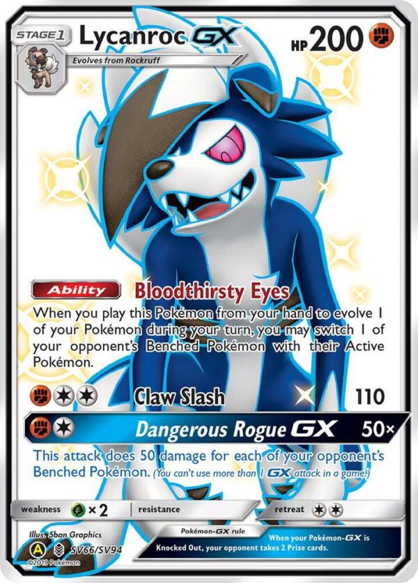 Lycanroc GX (SV66) SV66/SV94 Holofoil Hidden Fates: Shiny Vault Lycanroc GX (SV66) SV66/SV94 Holofoil Hidden Fates: Shiny Vault
