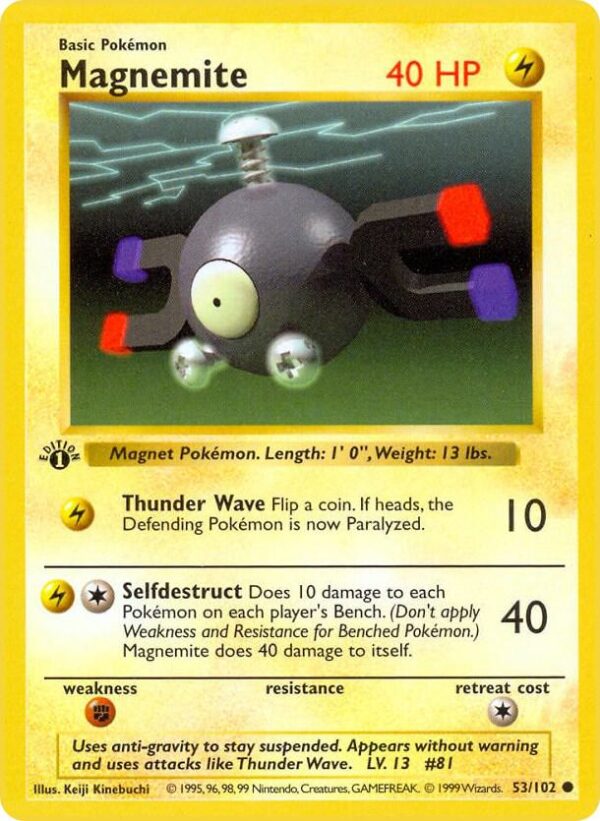Magnemite 053/102 1st Edition Base Set (Shadowless) Magnemite 053/102 1st Edition Base Set (Shadowless)